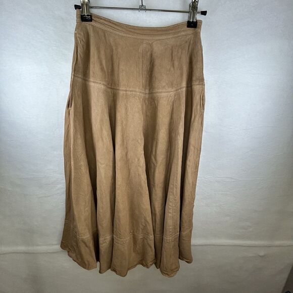 Soft Leather Skirt Raw Hem Long Begedor Italia western outback cowgirl core Sz 4 - Picture 2 of 9